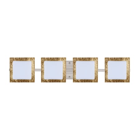 Besa Lighting Alex Vanity, Opal/Gold Foil, Satin Nickel Finish, 4x5W LED 4WS-7735GF-LED-SN